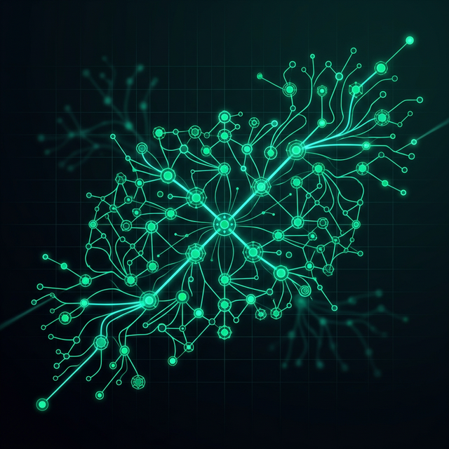 Abstract visualization of interconnected microservice nodes